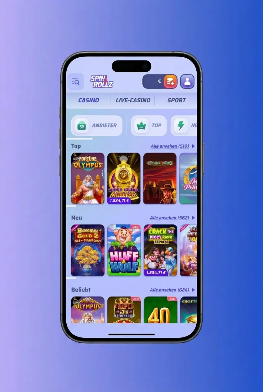 Spinrollz Konto mit Slots Lobby