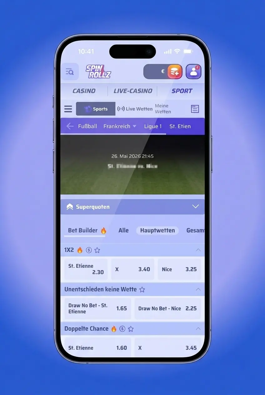 Spinrollz Betting App Wettschein auf Smartphone